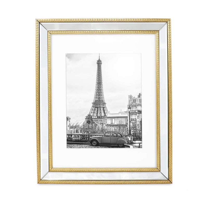 Isaac Jacobs 11x14 (Matted 8x10) Gold Mirror Bead Picture Frame - Classic Mirrored Frame with Dotted Border Made for Wall Display, Photo Gallery and Wall Art (11x14 (Matted 8x10), Gold) - Image 1
